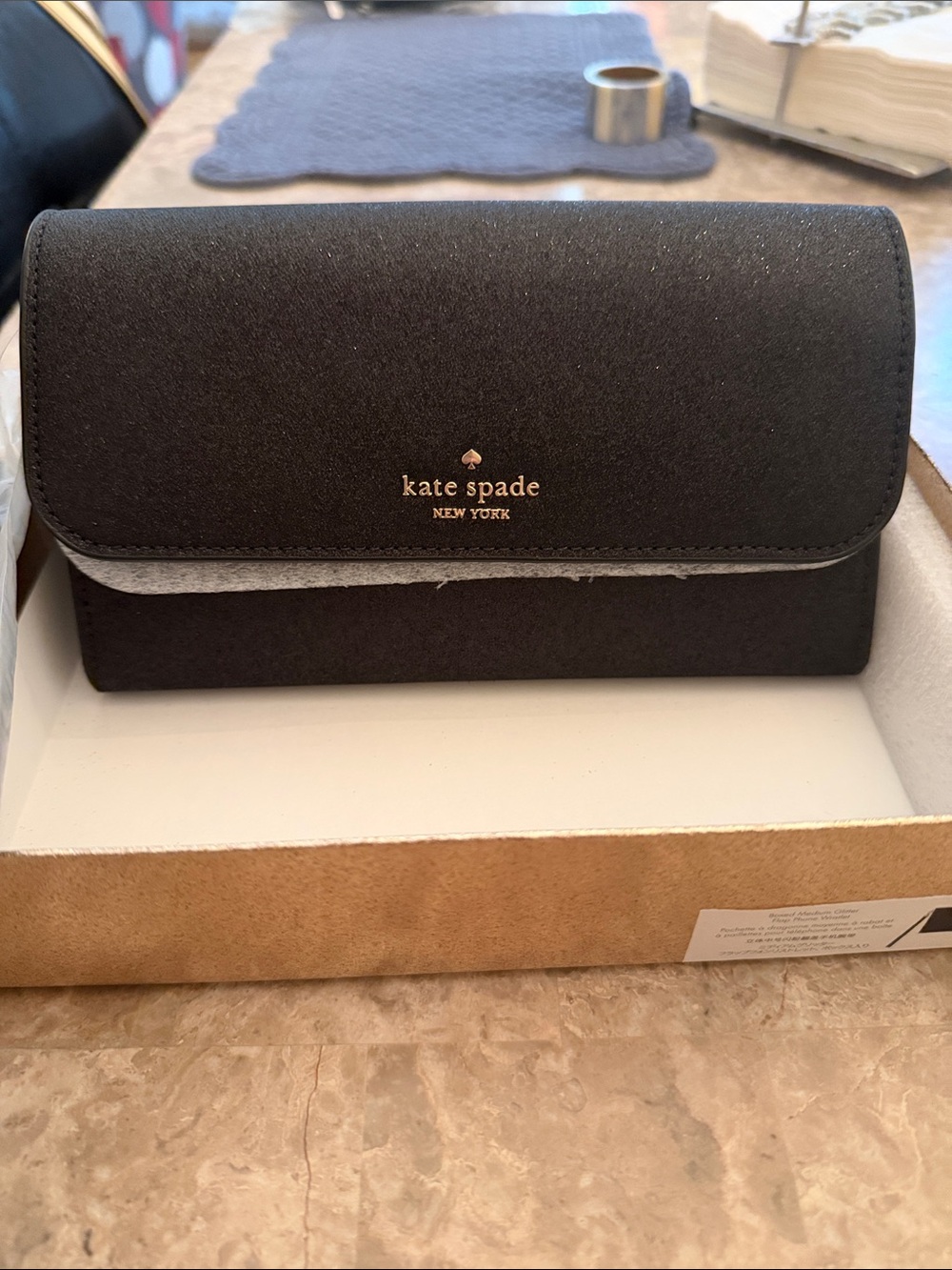 kate spade NWT Black Leather Wallet Wristlet with Gold Logo NIB - Picture 7 of 17
